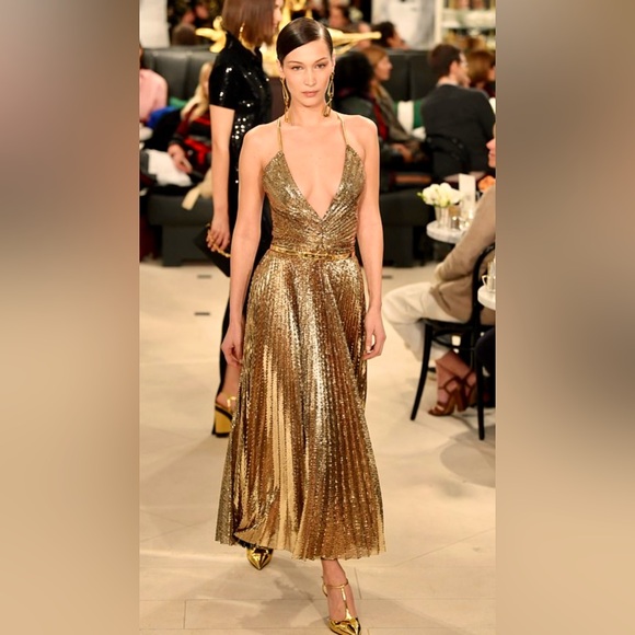 RALPH LAUREN - Gold Sequin Bella Hadid Dress - Size 8 - NWT - Picture 3 of 11